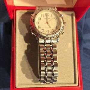 Tell Time Silver Watch with White Face